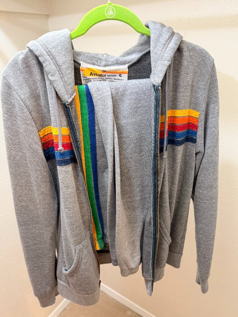 Aviator Nation 5 Stripe Hoodie & Sweatpants Set - Heather Grey Size M